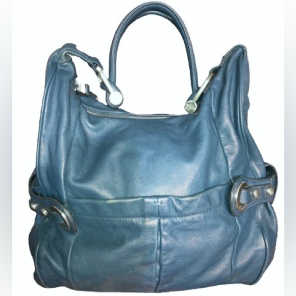 B Makowsky, turquoise leather satchel shoulder bag - Picture 2 of 8